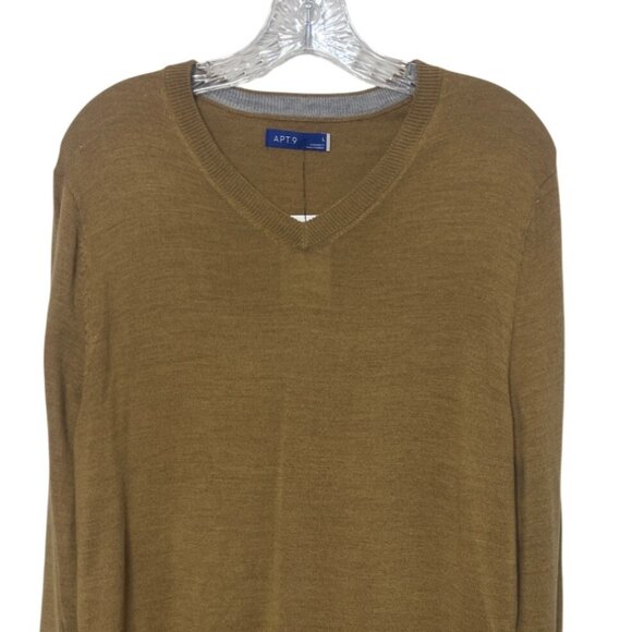 Apt 9 Merino Wool Blend VNeck Sweater Mens Large Camel New Warm Winter - Picture 3 of 9